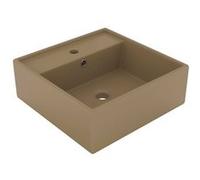 Lavabo Carré de Luxe à Trop-plein Vasque à Poser de Toilette Lave-mains de Salle de Bain Salle Cosmétique Maison Crème Mat 41x41 cm Céramique