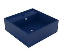 vidaXL Lavabo carré à trop-plein Bleu foncé mat 41x41 cm Céramique