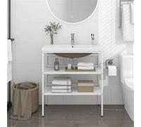 vidaXL Wastafelframe met inbouwwastafel ijzer wit3101375 Blanc G