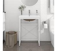 vidaXL Wastafelframe met inbouwwastafel ijzer wit3101386 Blanc G
