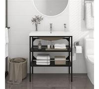 vidaXL Cadre de lavabo de salle de bain vasque à encastrer Noir Fer