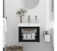 vidaXL Wastafelframe met inbouwwastafel ijzer zwart3101382 Noir G