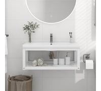 Vidaxl Cadre De Lavabo De Salle De Bain Mural Blanc 79x38x31 Cm Fer Blanc