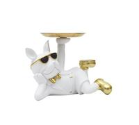 Vide-Poche bulldog couché blanc et or plateau servi - -