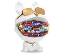 Vide-poche déco Chien Blanc et son assortiment de 30 bonbons au chocolat Milka, Kinder, Daim et Célébrations | Cadeau Originale