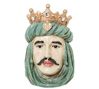 Vide-Poche Figurine d'un Buste d'un Roi en résine dorée, Verte et Noire 18 x 17 x 26 cm