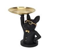Vide-Poche Sculpture Bulldog Moderne 23 cm Noir avec Plateau Doré - Organisateur Clés - Style & Charme Intemporels