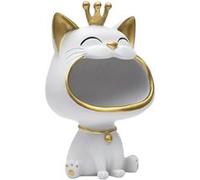 HOME DECO FACTORY - Statue de chat HD0157, vide-poche blanc et doré, finition moderne