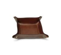 Vide-poches artisanales en cuir véritable marron, porte-objets de bureau avec boutons à pression, plateau pliable 15 x 15 cm, design élégant pour accessoires personnels