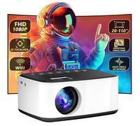 Vidéoprojecteur, 1080P Full HD, Haut-Parleur intégré, Contraste élevé, Wi-Fi Bluetooth portable, pour Smartphone/HDMI/USB/TV Stick