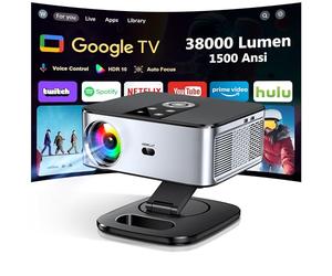 Videoprojecteur【1500 ANSI/Google TV/Netflix Officiel】 Projecteur 4K Supporté Auto Focus, Google Play Contrôle Vocal, Projector WiFi6 Bluetooth5.2, Retroprojecteur 38000 Lumen Home Cinéma