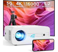 Vidéoprojecteur 16000L - 5G Wifi, Bluetooth, 4K/1080P, Compatible Ios/Android/Hdmi/Usb/Ps5 (Avec Trépied)