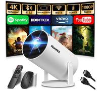 Vidéoprojecteur 2026 4K 1080P Wifi 6 BT 5.2 apps intégrées, auto keystone 270°, compatible HDMI TV Stick USB PC, blanc