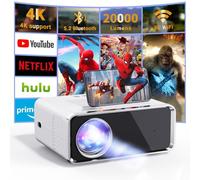Vidéoprojecteur 25000 Lumens, 1080P Full HD, 5+2.4G WiFi & Bluetooth,Auto Focus,Projecteur Video d'affichage Home Cinéma de 300'