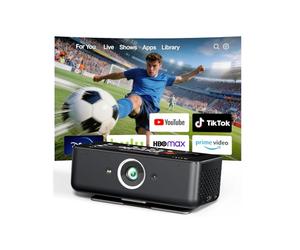 Videoprojecteur 4K avec 64 Go de Stockage, Batterie intégrée, Android 12, Smart Projecteur Video Portable Auto Focus/Keystone, Téléchargement d’Applications, Pivotant à 90° - Noir