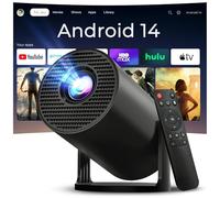 Vidéoprojecteur avec Wi-FI 6 & Bluetooth 5.4, Apps intégrées Supporte 1080P 4K Full HD Mini Video Projecteur, Android 14, Auto Keystone, 2026 Upgraded Projector pour HDMI/iPhone/USB Noir