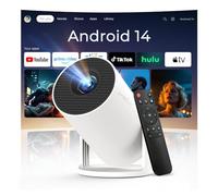 Vidéoprojecteur avec Wi-FI 6 & Bluetooth 5.4, Apps intégrées Supporte 1080P 4K Full HD Mini Video Projecteur, Android 14, Auto Keystone, 2026 Upgraded Projector pour HDMI/iPhone/USB Blanc