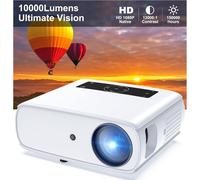 Vidéoprojecteur Full Hd Natif 1080P, Home Cinéma 10000L Projecteur, 4K Supporté Fonction Zoom Rétroprojecteur 350'' Pour Smartphone/Pc/Ordinateur Portable/Ps4/Firestick/Excel/Ppt