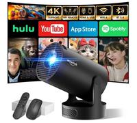 Vidéoprojecteur mini 2026 Wifi 6 BT 5.4 4K 1080P, apps intégrées, auto keystone, rotation 180°, HDMI/TV Stick/USB/laptop, noir