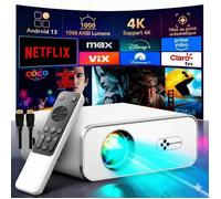 Vidéoprojecteur Netflix Certifié, 40000 Lumens Support 4K, Android 13, Auto Focus/Keystone 6D, WiFi 6/RJ45, Audio 2x8W, BT 5.2,