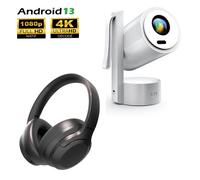KYF Pack Vidéoprojecteur Portable Android 13 Full HD + Casque ANC | Batterie 5000 mAh, Réduction de bruit -20 dB, 32h d'autonomie casque, Projection jusqu'à 180 po, Wi-Fi & Bluetooth 5.4