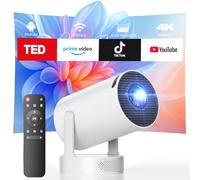 Vidéoprojecteur Ultra Courte Focale, Mini Projecteur Compatible 4K avec Haut-Parleur Android TV WiFi 6 Bluetooth 5.0, Rotation 220° Auto Keystone, Rétroprojecteur Portable Cinéma Maison Téléphone