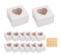 VIDETOL 100 Pièces Boite Gateau, 10 x 10 x 6.7 cm Boite a Gateau Carton avec Fenêtre, Papier Cartonné Blanc Boite Bento Cake pour Pâtisserie, Cookie et Dessert