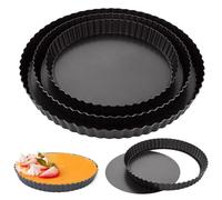 VIDETOL 3 Pièces Moule a Tarte avec Fond Amovible, 22/26/30 cm Moule à Tarte Antiadhésif, Moule à Quiche Rond, Plat a Tarte Acier au Carbone Pour la Pâtisserie, le Gateau, la Quiche