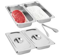 VIDETOL 4 Pièces Bac Inox Alimentaire, 32.5x17.5x6.5CM Récipients en Acier Inoxydable, Bols à paner GN avec Couvercle, Plats à Four pour Escalopes, Saladette, Viande, Poisson