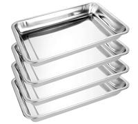 VIDETOL 4 Pièces Plaque à Pâtisserie en Acier Inoxydable, 32 x 22 x 2 cm Plaque de Cuisson Rectangulaire, Plaque Inox Plaque Four pour Four, Barbecue, Service