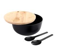 VIDETOL Grand bol à salade avec couverts - 25 x 11,5 cm - Bol alimentaire avec couvercle rainuré en bambou - Bols à mélanger pour salade, fruits, pâtes, collations