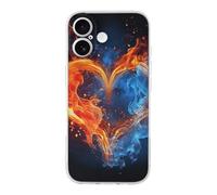 VIDI Coque de protection fine et esthétique en TPU souple compatible avec iPhone 17 - Motif cœur de feu et d'eau - Pour homme et femme