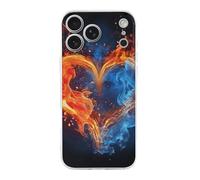 VIDI Coque de protection fine et esthétique en TPU souple compatible avec iPhone 17 - Motif cœur de feu et d'eau - Pour homme et femme