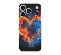 VIDI Coque de protection fine et esthétique en TPU souple compatible avec iPhone 17 - Motif cœur de feu et d'eau - Pour homme et femme