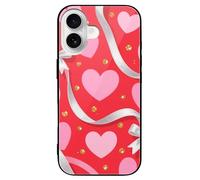 VIDI Coque de protection fine et esthétique en verre trempé pour iPhone 16 - Motif cœur et ruban d'amour - Pour homme et femme