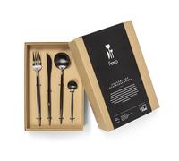 VIDI FERRO Set de Couverts Fumée Noire | Service de Table 6 Personnes | Couverts de luxe 24 pièces | Cuillères, Fourchettes, Couteaux, Cuillères à café | Acier inoxydable | Passe au Lave-vaisselle