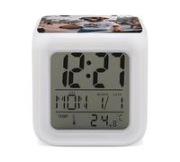 VIDI Réveil numérique intelligent avec veilleuse à 7 couleurs changeantes - Chien cool avec lunettes de soleil, affichage LED, horloge de bureau pour les dormeurs lourds, petit réveil de chevet avec