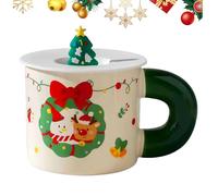 Vidillo Mugs et tasses à café de Noël 400ml Mug en céramique Mug à thé et café de Noël avec couvercle Tasse à thé durable Tasse à lait Tasse à café pour femmes Femme Maman Sa grand-mère Fille (Vert)