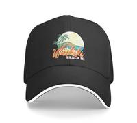 VIDOJI Casquette de Baseball Classique Hawaii Waikiki Beach Casquette de Baseball Femmes Hommes personnalisé réglable Unisexe Tropical Palm Tree Papa Chapeau d’été Cadeau Parfait