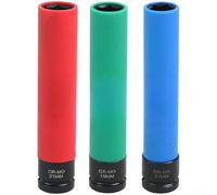 Vidonergy Lot de 3 clés à douille extra longues pour écrous de roue - 1,27 cm - Code couleur - Manchons de protection pour le retrait de roue de voiture - Jantes personnalisées