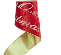 Vidonergy Ruban de Noël festif en velours | 10 cm de large x 9 m avec lettrage doré pailleté | Pour nœuds de sapin de Noël | Ruban Merry Christmas (rouge)