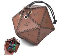 Vidonergy Sac à dés en cuir pour dés polyédriques, pochette à cordon de 12 cm en cuir PU imperméable, accessoire de jeu de société RPG marron vintage pour D20 et petits jeux vidéo
