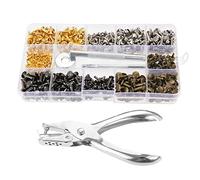 VIDOO 360Pcs/Set Rivets à Cuir Double Calotte Goujons Métalliques Tubulaires avec Pince à Poinçonner et Outils de Fixation pour Artisanat