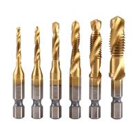 VIDOO 6Pcs 1/4 Pouce M3-M10 Tarauds Forets Combinés HSS Queue Hexagonale Ébavurage Fraisage-B