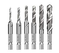 VIDOO 6Pcs 1/4 Pouce M3-M10 Tarauds Forets Combinés HSS Queue Hexagonale Ébavurage Fraisage-D