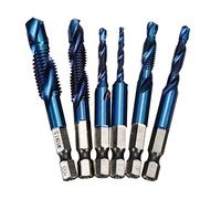VIDOO 6Pcs M3-M10 Queue Hexagonale 1/4 Pouce Revêtement Nano Bleu Tarauds Forets HSS