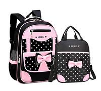 VIDOSCLA Lot de 2 sacs à dos d'école primaire avec nœud et point de vague pour école primaire, 2 pièces Noir-S, S, Sac à dos tyrolien