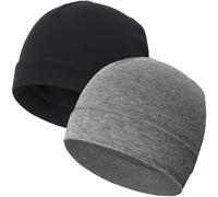 vidsel Bonnet de nuit respirant 100 % coton pour homme et femme - Doux et léger - Doublure de casque de course, 2 noir et gris clair, Taille unique