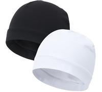vidsel Bonnet de nuit respirant 100 % coton pour homme et femme - Doux et léger - Doublure de casque de course, 2 Noir et Blanc, Taille unique