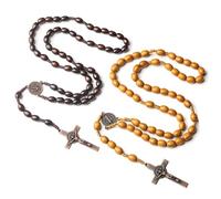 VIDSTW 2 Pièces Chapelet Catholique Collier en Bois Chapelet Chretien Collier Chapelet Collier Croix Chapelet Homme Collier Homme et Femmes pour Sainte Communion Baptême Messe Bible
